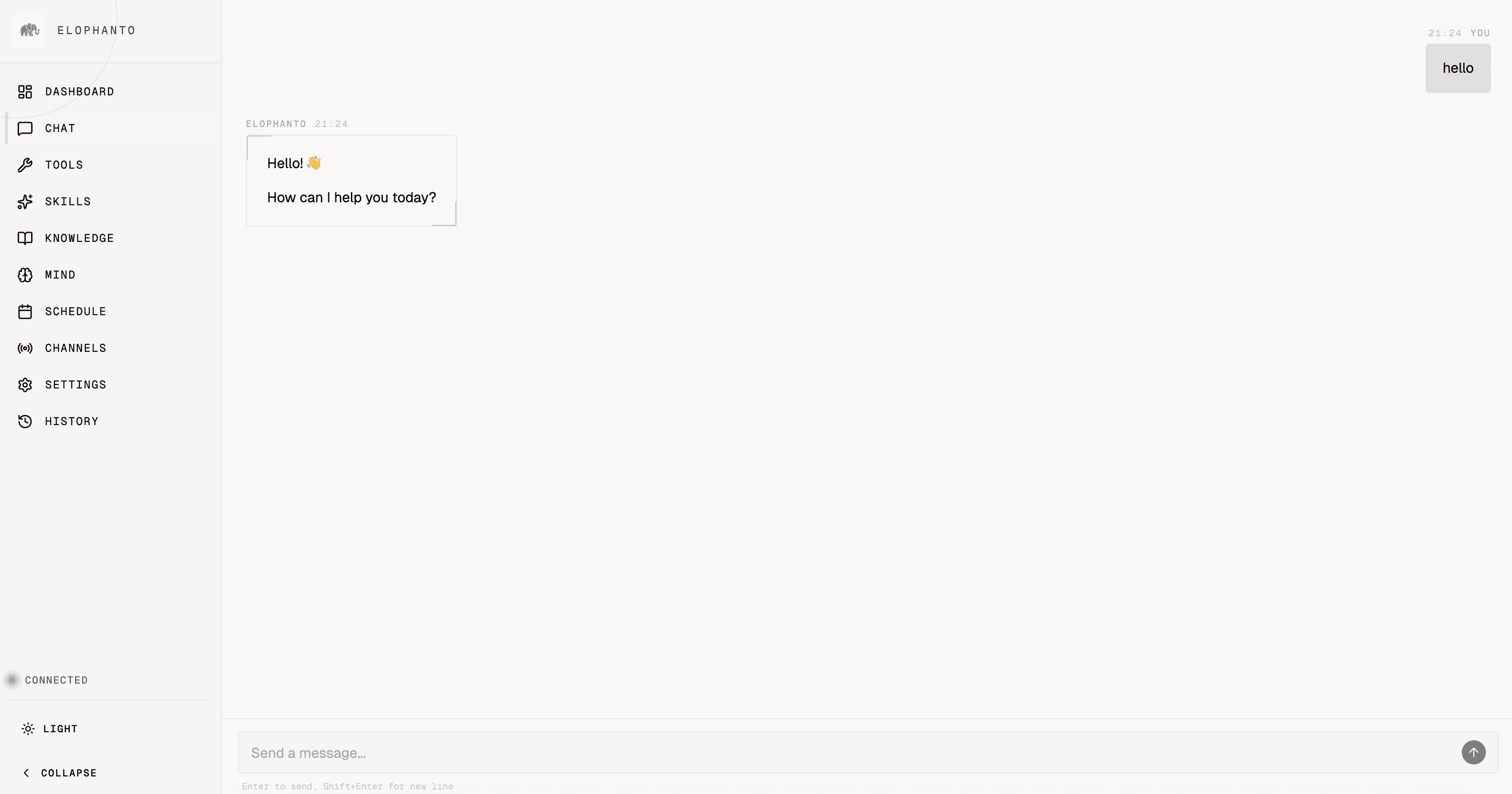 EloPhanto chat interface